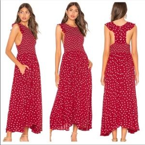 Free People Red Chambray Butterflies Midi Dress